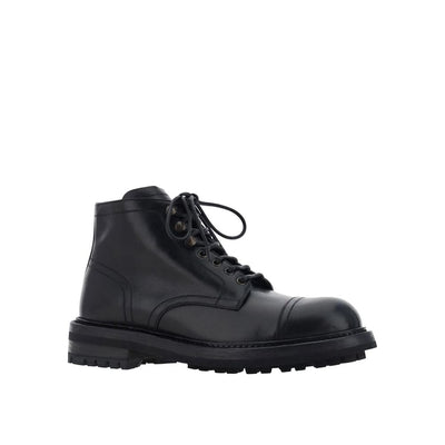 Dolce & Gabbana Black Calfskin Lace-Up Boots