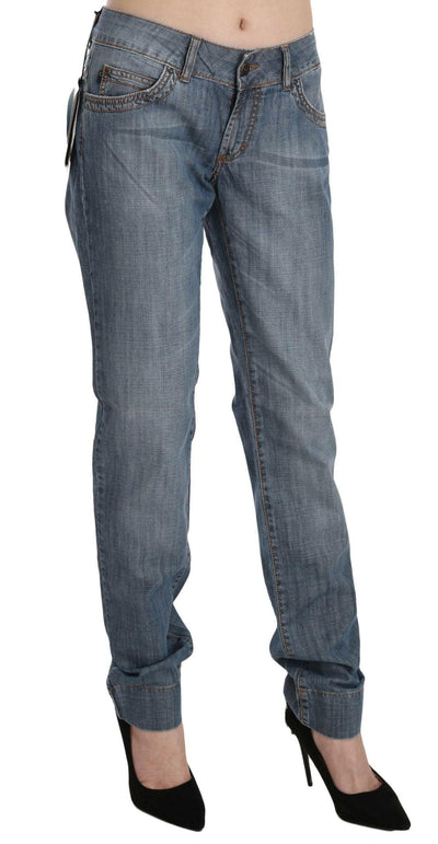 Just Cavalli – Niedrig taillierte Slim-Fit-Jeans aus gewaschener Baumwolle in Blau