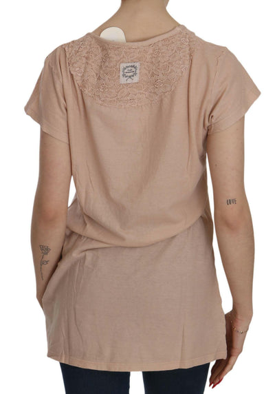 PINK MEMORIES Rosa Creme Spitze Kurzarm Shirt Top Baumwolle Bluse