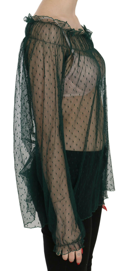 PINK MEMORIES Grüne, durchsichtige Bluse mit langen Ärmeln aus Netzstoff