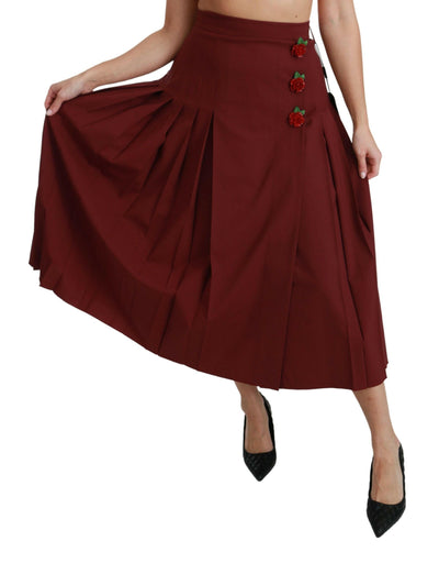 Dolce & Gabbana – Roter, hoch taillierter, plissierter Maxi-Wollrock