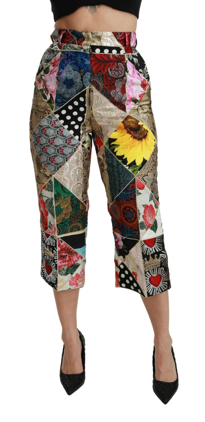 Pantalon court taille haute élégant en soie mélangée Dolce & Gabbana