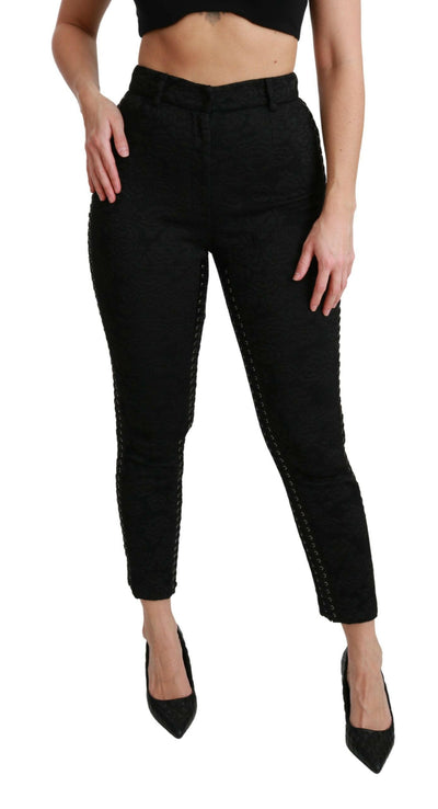 Pantalon skinny taille haute en brocart noir élégant Dolce & Gabbana
