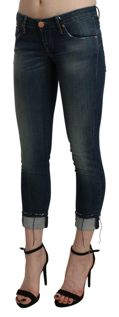 Acht – Blau verwaschene Skinny-Crop-Jeanshose mit niedriger Taille