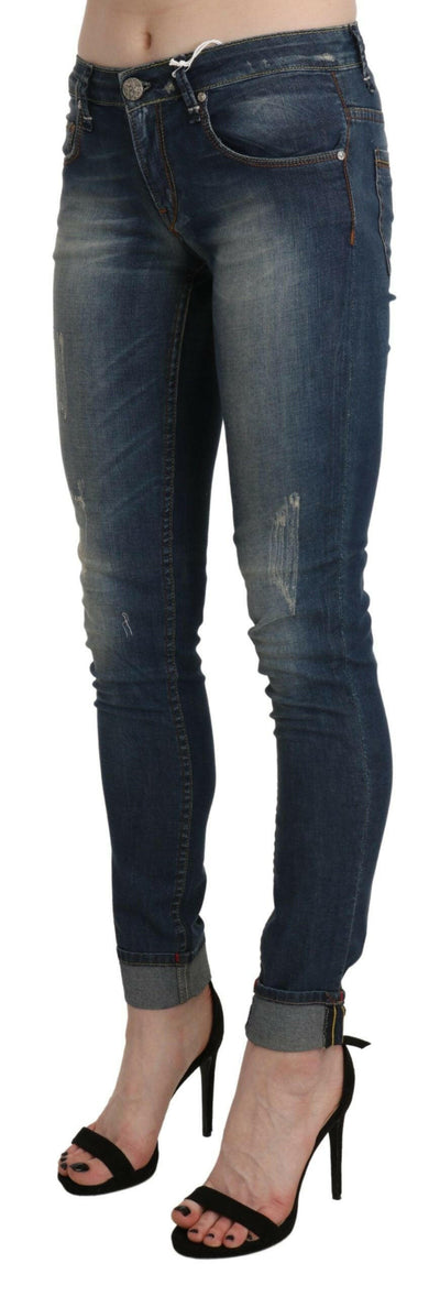 Acht – Blau verwaschene Skinny-Jeanshose mit niedriger Taille