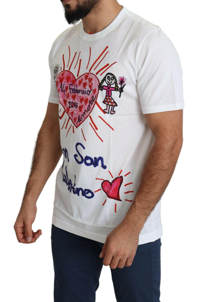 Dolce & Gabbana – Weißes T-Shirt mit Valentinstags-Herzen-Print für Herren