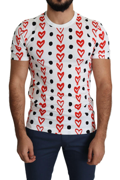 Dolce & Gabbana – Weißes T-Shirt aus Baumwolle mit Herz-Print für Herren