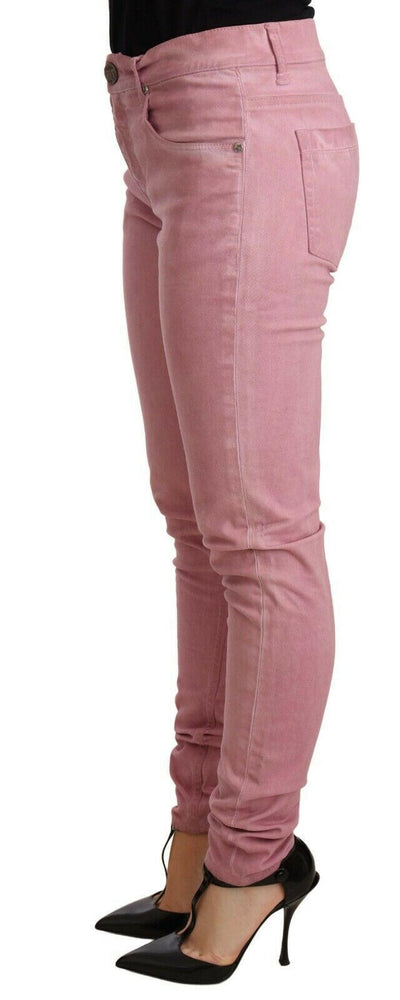 Acht Pinke Slim Fit Damen Denim Skinny Hose aus Baumwolle