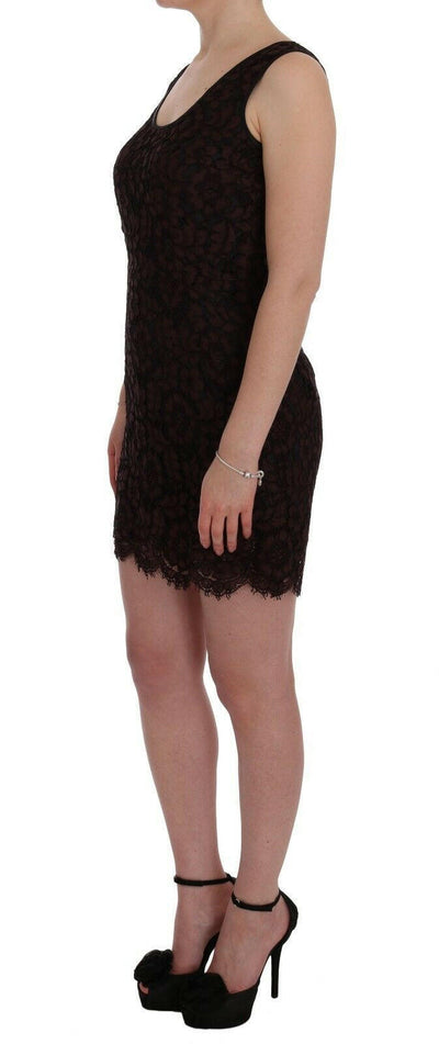 Dolce & Gabbana – Ricamo-Etuikleid aus floraler Spitze in Bordeaux