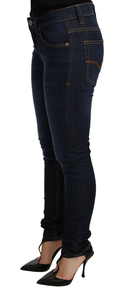Versace Jeans Dunkelblaue Skinny-Jeans aus Baumwolle mit niedriger Taille