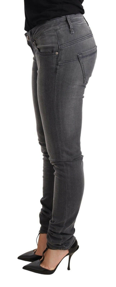 Acht Graue, gewaschene Baumwolle, Slim Fit, niedrige Taille, Damen-Jeans