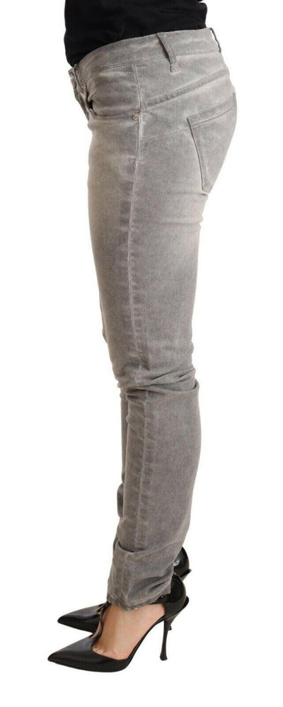 Acht Hellgraue Slim Fit Jeanshose aus gewaschener Baumwolle für Damen