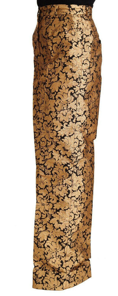 Dolce & Gabbana – Gerade geschnittene Polyesterhose aus Jacquard mit goldenem Blumenmuster