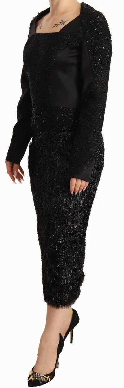 Masha Ma Black Studs Embellished Long Sleeves Sheath Midi Dress