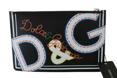 Dolce & Gabbana Schwarzes Herren-Geldbörse mit Reißverschluss und DG-Print, Leder