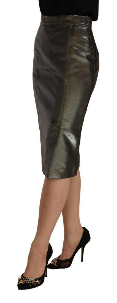 GF Ferre – Bleistiftrock in Midilänge mit hoher Taille in Metallic-Grau