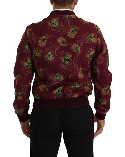 Blouson aviateur à imprimé paon rouge éclatant Dolce & Gabbana
