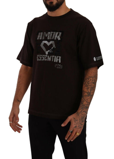 Dolce & Gabbana Bordeauxfarbenes Baumwoll-T-Shirt mit Rundhalsausschnitt und L-Amore-Print