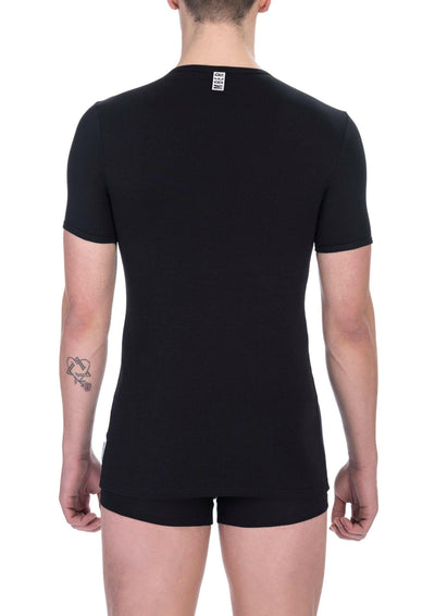 T-shirt col V en coton noir Bikkembergs pour homme