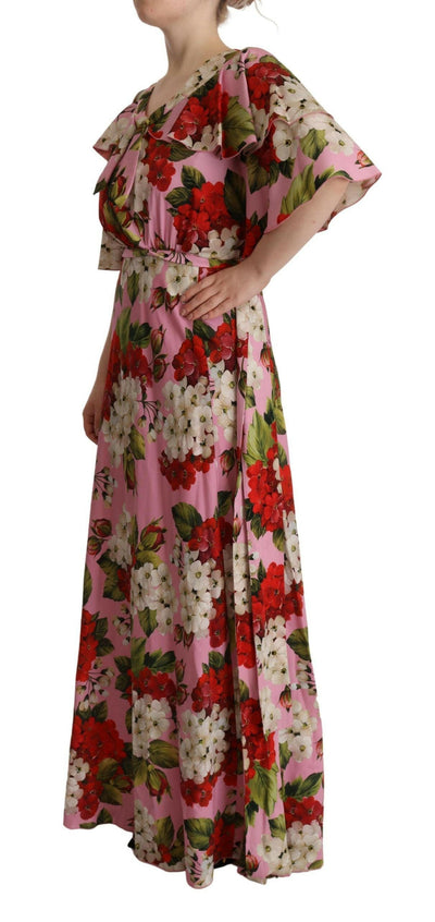 Dolce & Gabbana – Maxikleid aus Stretch-Seide mit Blumenmuster in Rosa