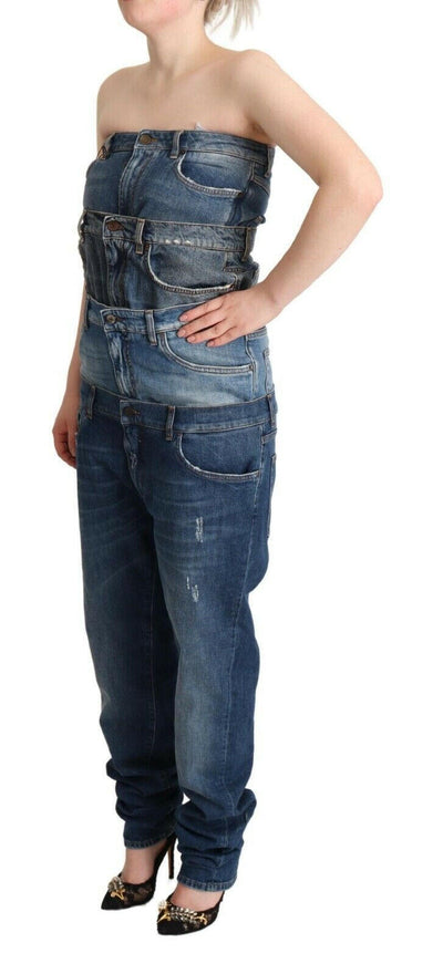 Dolce & Gabbana Dunkelblaues trägerloses Jeans-Jumpsuitkleid aus Baumwolle