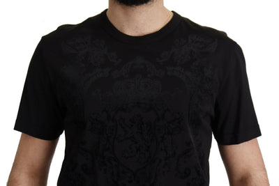 Dolce & Gabbana Schwarzes T-Shirt aus Baumwolle mit Rundhalsausschnitt im DG Baroque-Stil