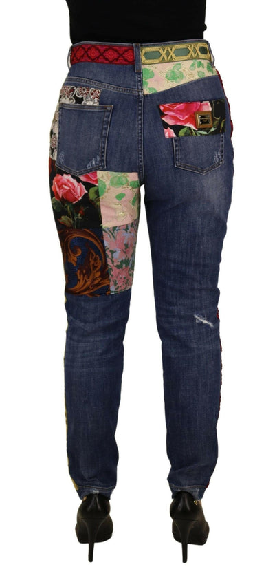 Dolce & Gabbana, Blaue Patchwork-Jeans mit hoher Taille