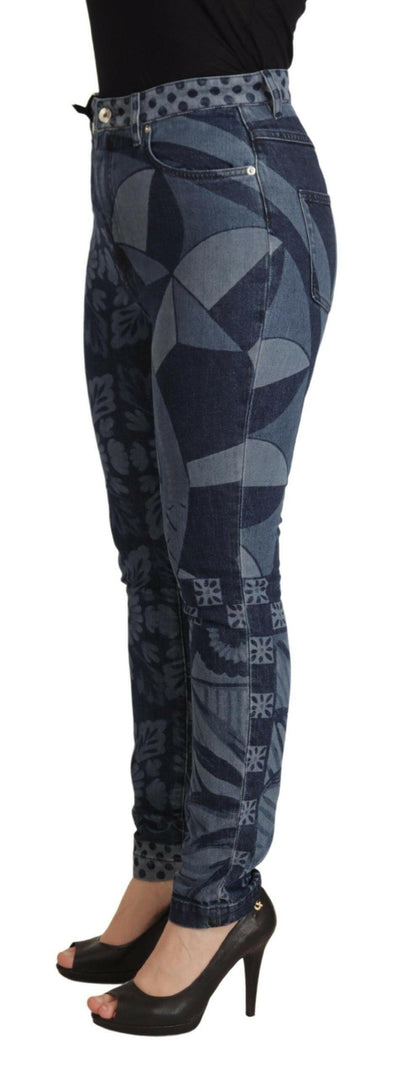 Dolce & Gabbana – Blaue Skinny-Jeans mit Blumenmuster und hoher Taille