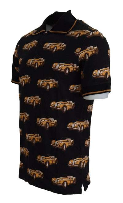 Dolce & Gabbana – Schwarzes Poloshirt mit kurzem Arm und Auto-Print
