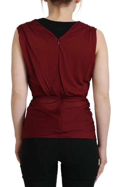Dolce & Gabbana Bordeaux Silk Stretch Top Vest Blouse