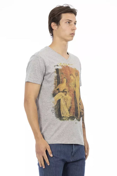 T-shirt col V Trussardi Action en coton gris pour homme