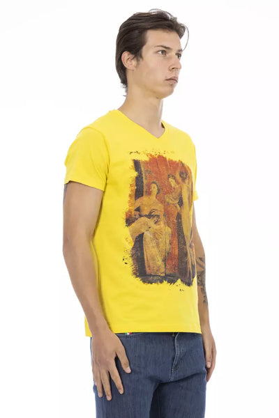 T-shirt col V Trussardi Action en coton jaune pour homme