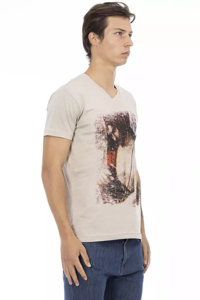T-shirt col V Trussardi Action en coton beige pour homme