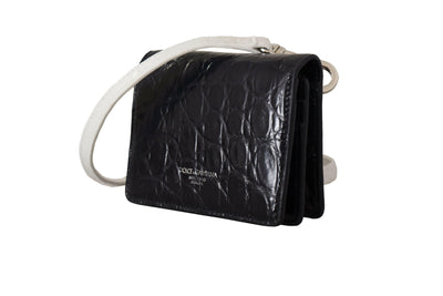 Dolce & Gabbana Blau-weißes Kartenetui mit Caiman-Lederriemen