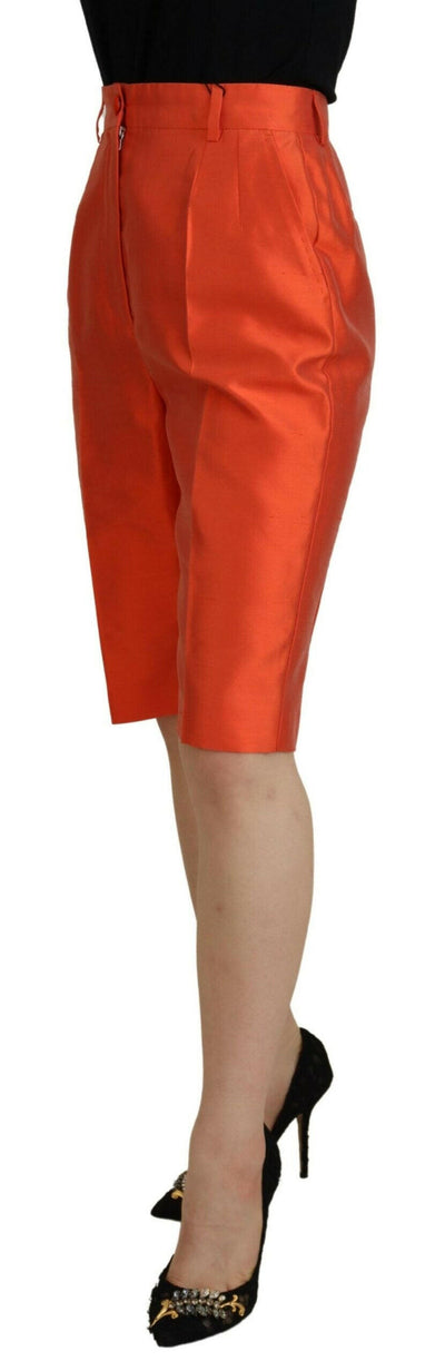 Dolce & Gabbana – Orangefarbene, verkürzte Hose aus Seide mit hoher Taille
