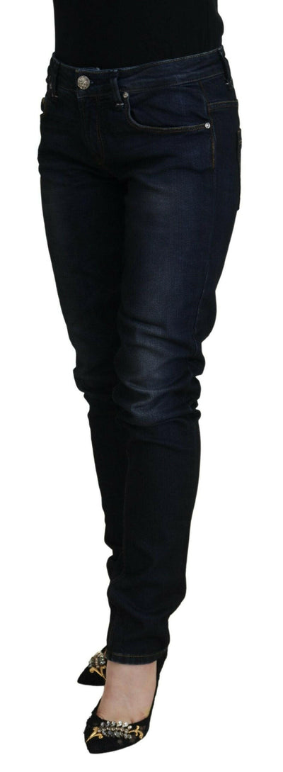 Acht Blaue Skinny-Jeans aus Baumwolle mit niedriger Taille für Damen