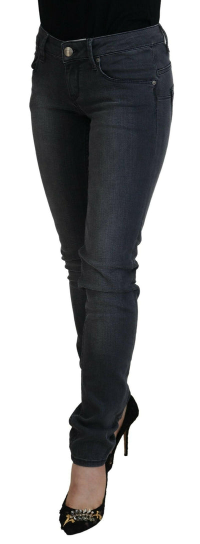 Acht Graue Skinny-Jeans aus Baumwolle mit niedriger Taille für Damen