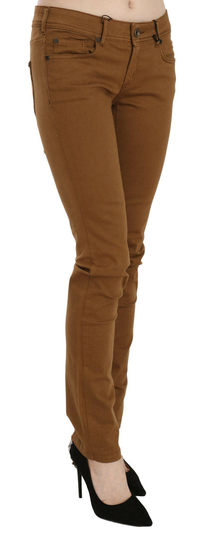 PLEIN SUD – Enge Jeans aus Baumwolle mit mittlerer Taille und schmaler Passform in Braun