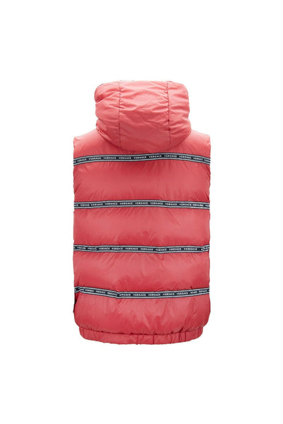 Élégant gilet rouge avec logo Versace et capuche amovible