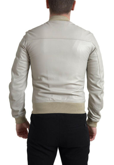 Blouson aviateur en cuir crème Dolce & Gabbana