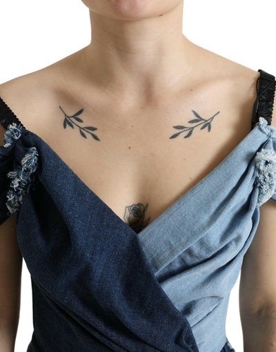 Dolce & Gabbana – Blaues, zweifarbiges Denim-Minikleid im Patchwork-Stil