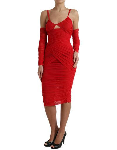 Dolce & Gabbana – Rotes Midikleid aus Stretch-Nylon mit Cut-Outs