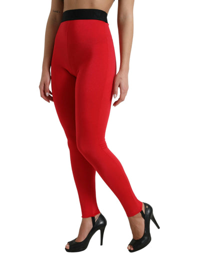 Dolce & Gabbana, rote Leggings aus Nylon mit DG-Logo und schmaler Passform