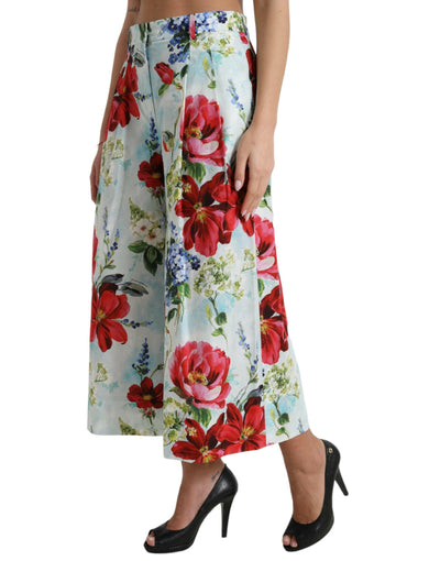 Dolce & Gabbana – Mehrfarbige Hose mit weitem Bein und Blumenmuster und hoher Taille