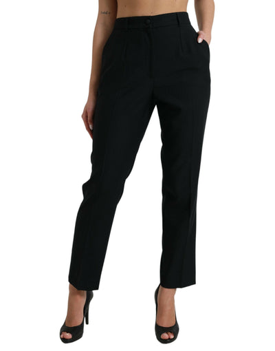 Dolce & Gabbana Schwarze, gerade Hose aus Wolle mit hoher Taille