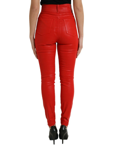 Dolce & Gabbana – Rote Skinny-Jeans aus Baumwolle mit hoher Taille