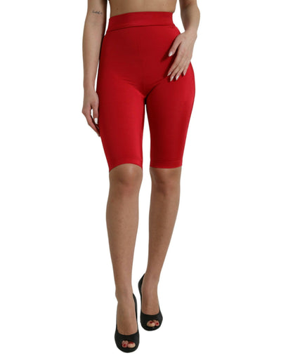 Dolce & Gabbana – Rote, hoch taillierte, kurze Stretch-Leggings