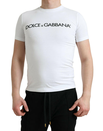 Dolce & Gabbana – Weißes Baumwoll-T-Shirt mit Rundhalsausschnitt und Logo-Print