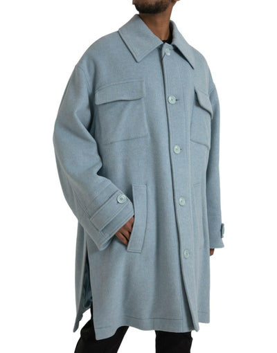 Dolce & Gabbana Trench-coat boutonné en laine bleu clair