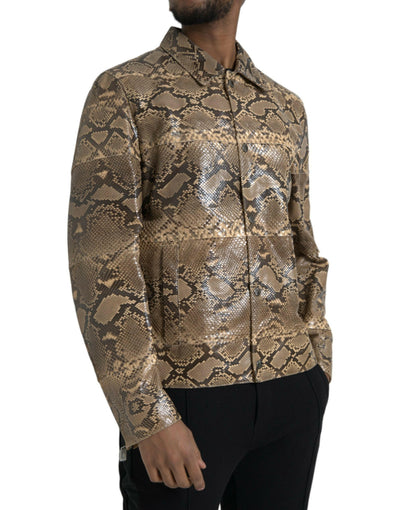 Dolce & Gabbana Blouson motard en cuir exotique beige